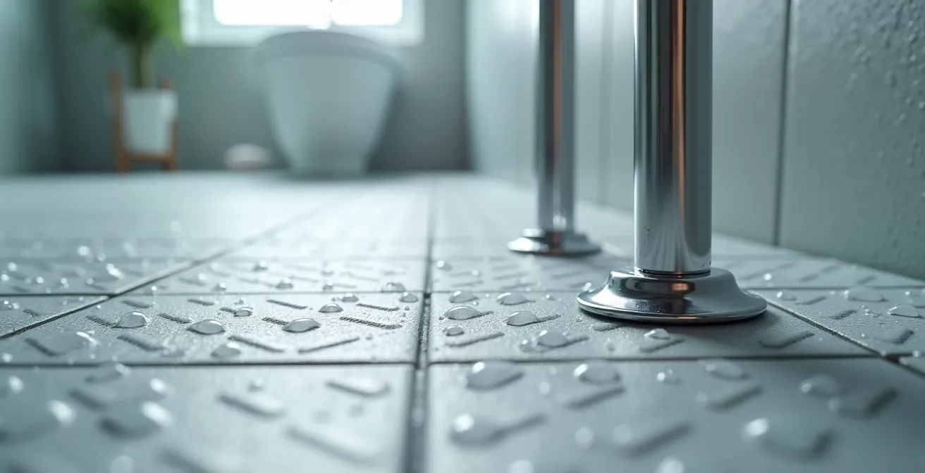 Salle de bain adaptée avec barres d'appui et sol antidérapant