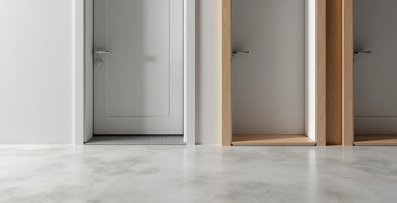 Vue comparative de différents types de seuils de porte pour accessibilité PMR