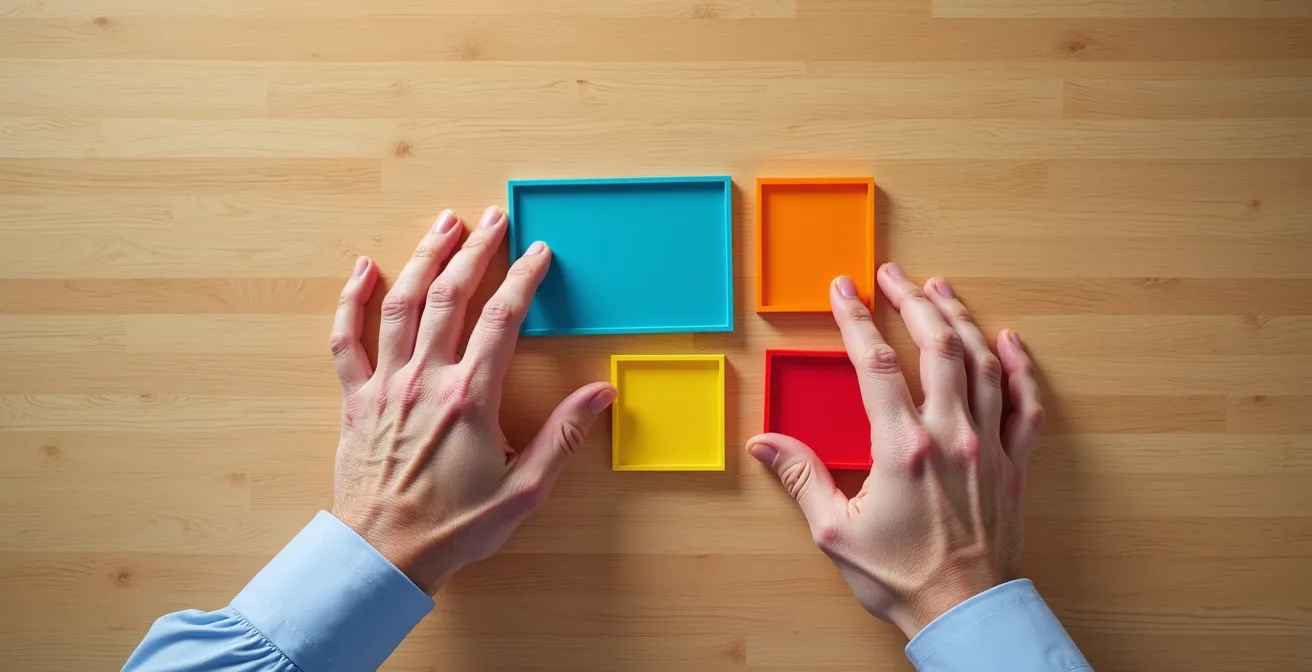Personne âgée comparant des documents de mutuelle sur une table